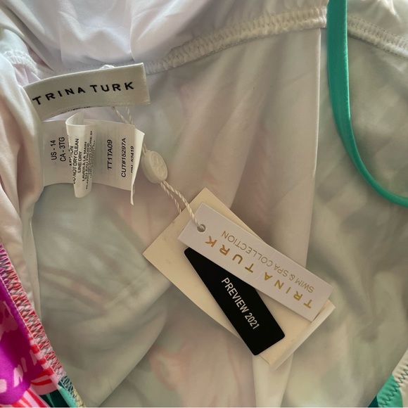 Trina Turk Terra Nostra Plunge Tropical Print Swimsuit Size 14 - Picture 8 of 15